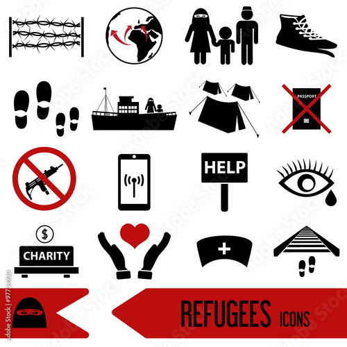 various simple refugees theme icons set eps10