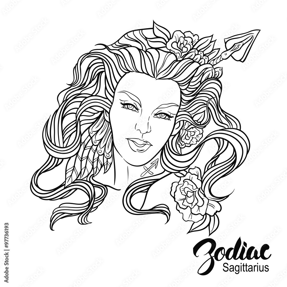 Zodiac. Vector illustration of Sagittarius as girl with flowers. Zodiac. Vector illustration of Sagittarius as girl with flowers.
