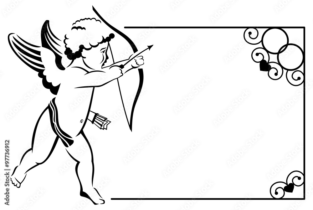 Fototapeta premium Contour Valentine frame with Cupid