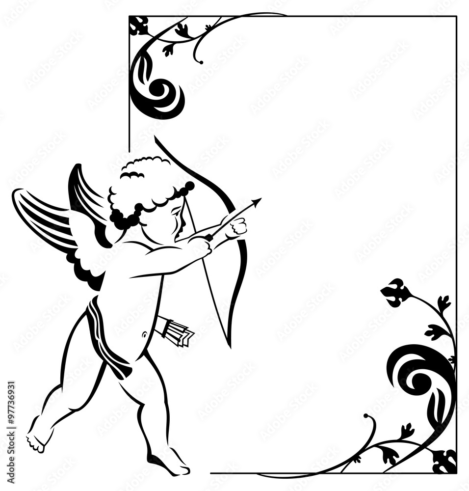 Obraz premium Contour Valentine frame with Cupid