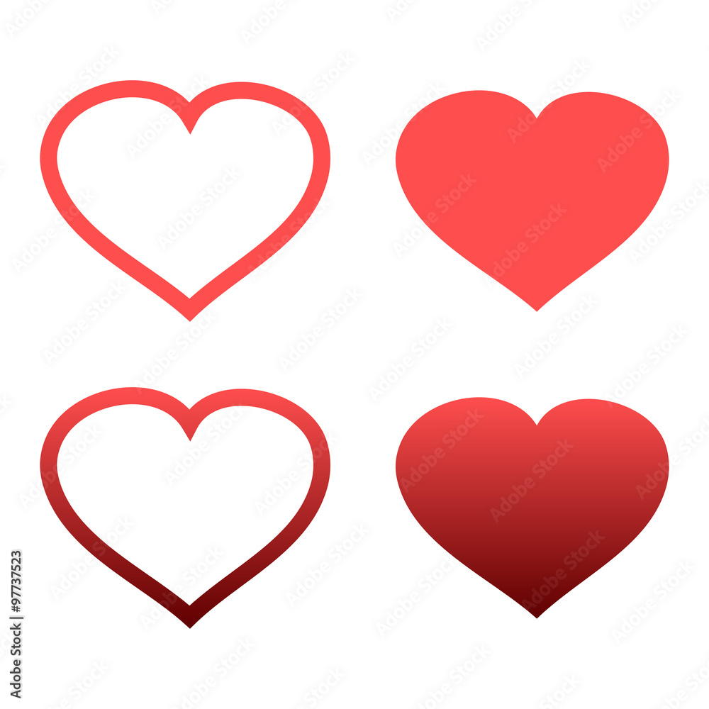 Different abstract red heart icons set