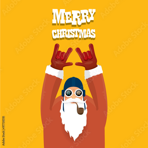 vector biker santa claus with smoking pipe.
