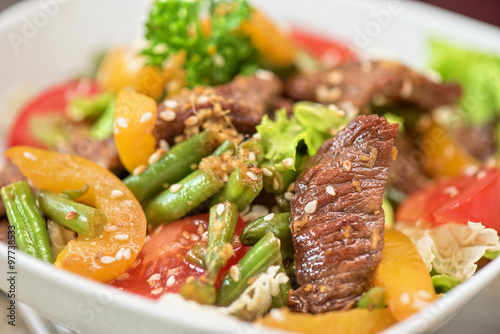 Warm salad with veal