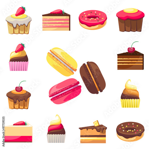 Set of fifteen delicious desserts for a menu