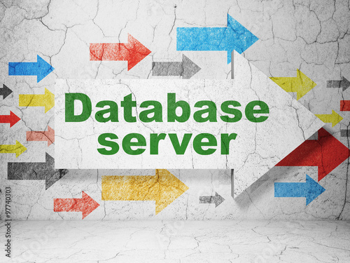 Software concept  arrow with Database Server on grunge wall background