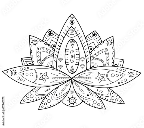 Lotus flower vector isolated on white, fiore di loto in bianco e nero vettoriale