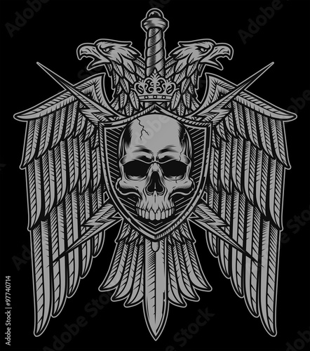 Eagle crest with skull shield coat of arms black