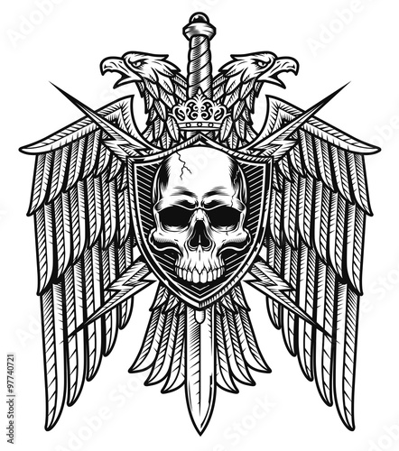 Eagle crest with skull shield coat of arms white