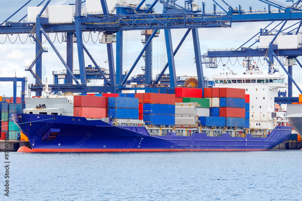 Fototapeta premium Gdynia. Container ship in the port.