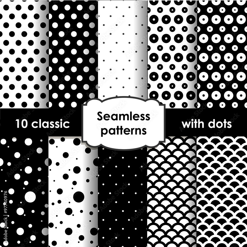Set of classic black seamless patterns with dots