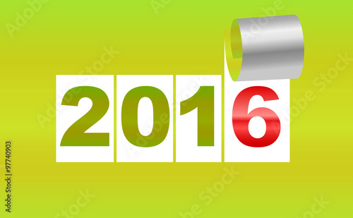 Number 2016. Green background sheet of  with curl. New Year back