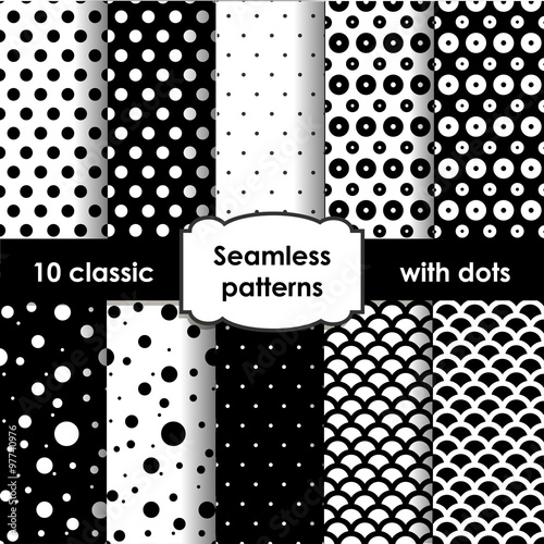 Set of classic black seamless patterns with dots © veremeya