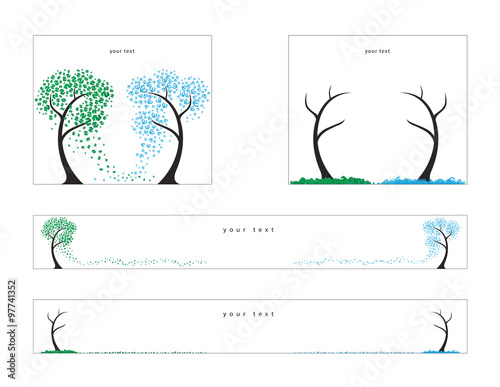 Vector illustration for web banners, common formats. Trees of the dollar and the euro.