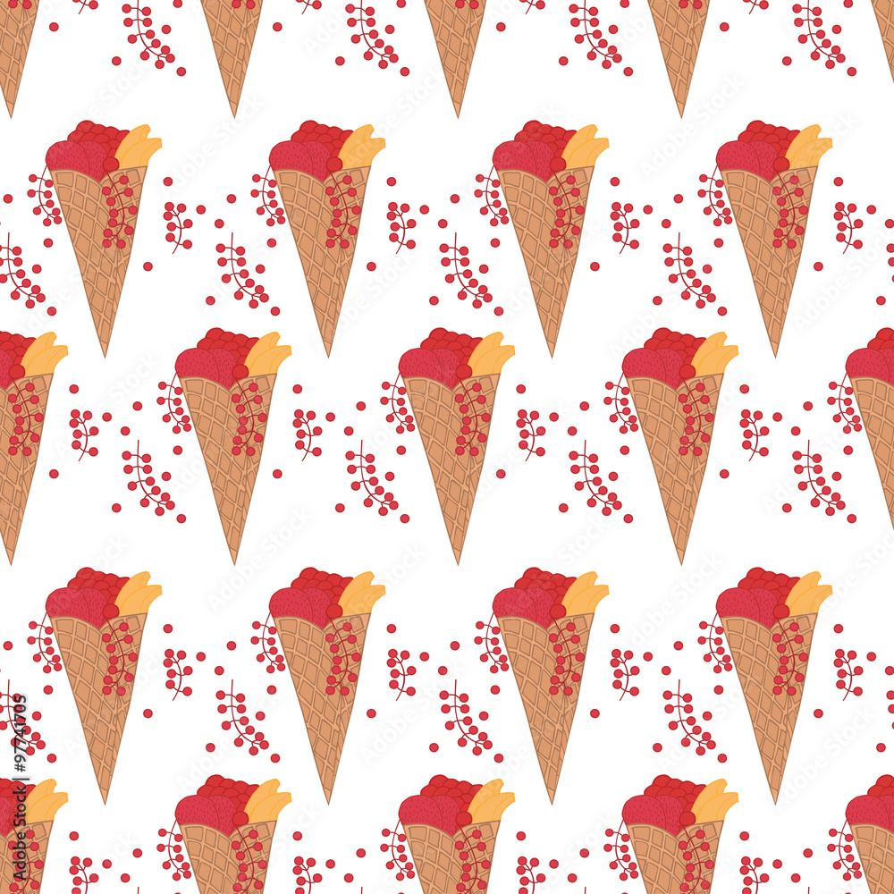 Doodle wafer cone with fruits and berry Doodle wafer cone with fruits and berry