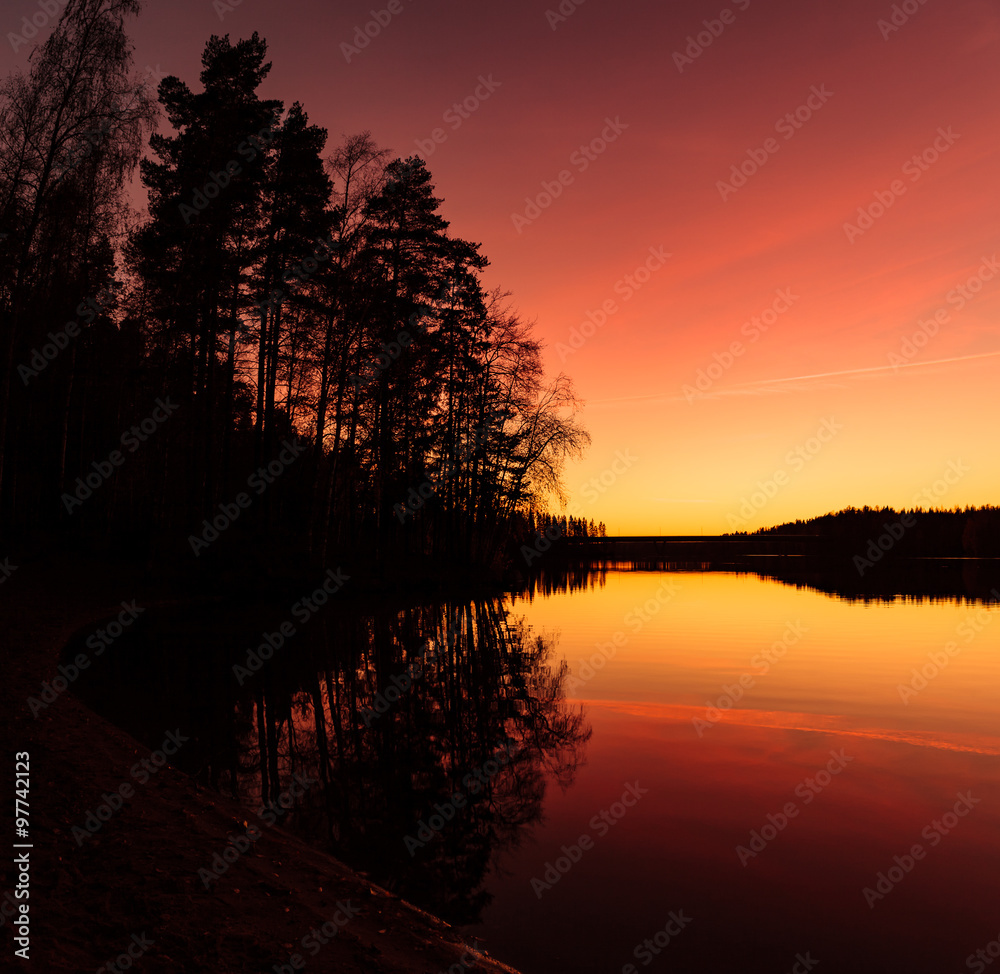 Serene view of calm lake at twilight Serene view of calm lake at twilight