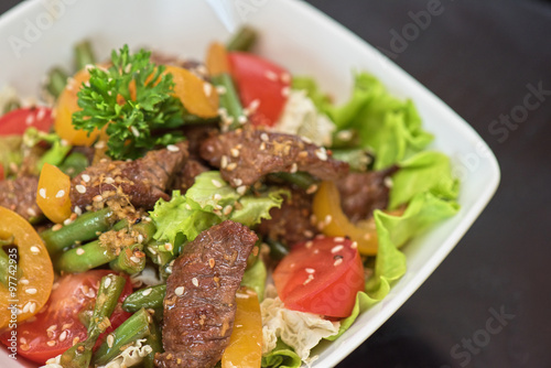 Warm salad with veal
