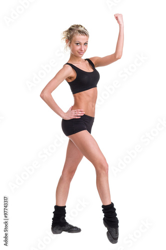 Aerobics fitness woman exercising isolated in full body.