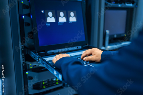 People fix server network in data room