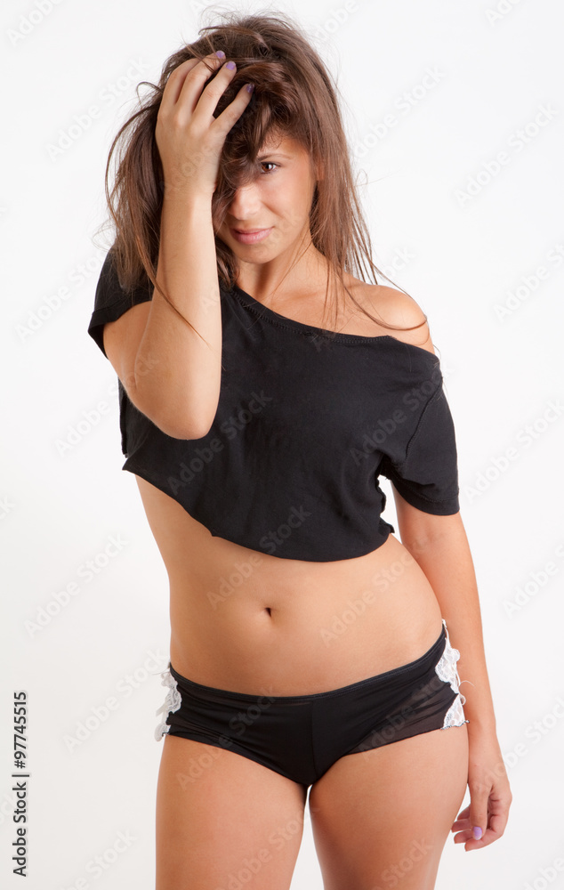 Sexy Woman in Crop Top and Boy Short Panties Stock Photo | Adobe Stock