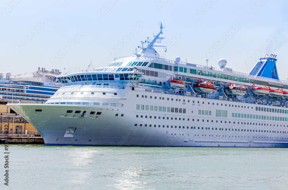 Cruise Ship.  The passenger ship in port.  Cruise ship anchored