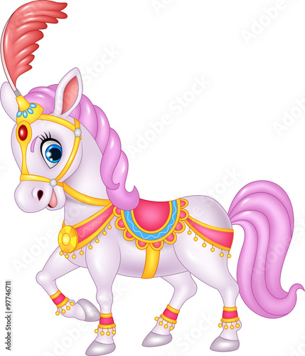Cute circus horse isolated on white background