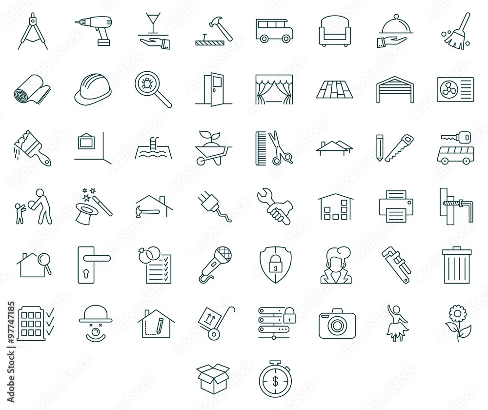 Contractors and tools icon set