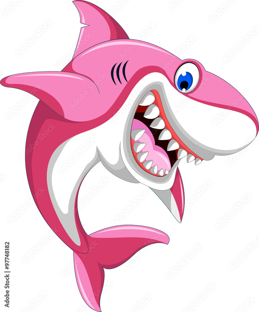 Obraz premium funnny angry shark pink cartoon 