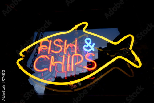 Fish and chips neon light photo