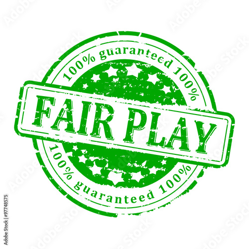 Scratched round green stamp with the inscription - fairplay, 100% guarantee - vector svg