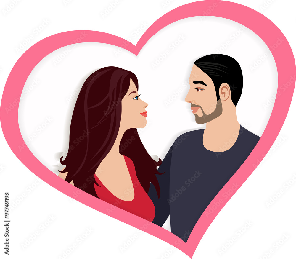 illustration of a couple in love in a heart shape box. template for a card illustration of a couple in love in a heart shape box. template for a card