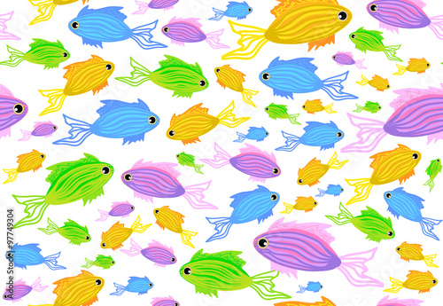 Abstract colorful vector seamless pattern with marine fish. You can use any color of background