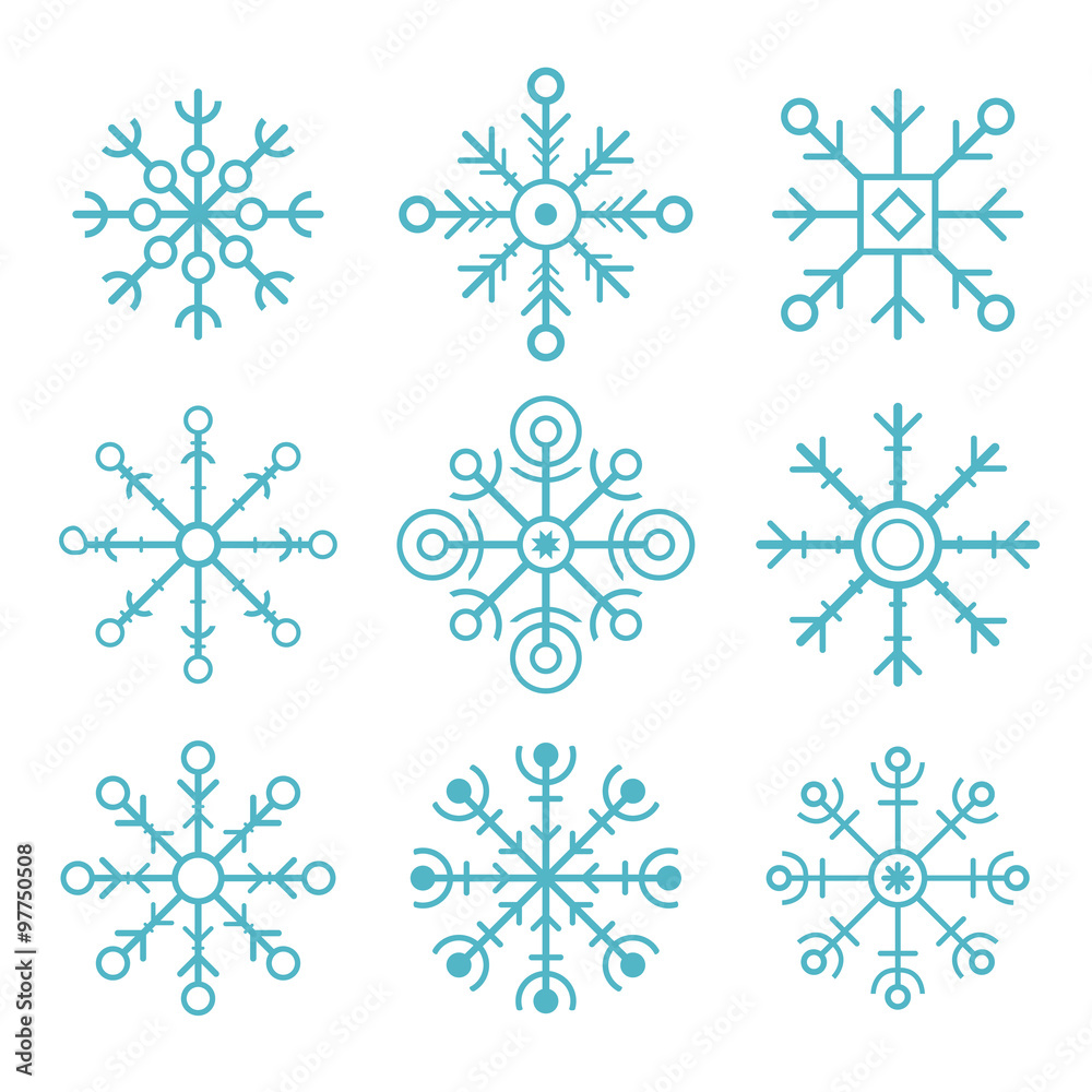set of vector snowflakes. flat icons set of vector snowflakes. flat icons