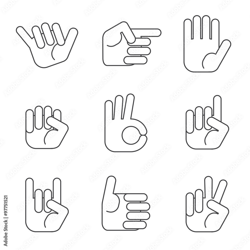 Obraz premium Hands icons vector set. Modern outline minimalistic style.