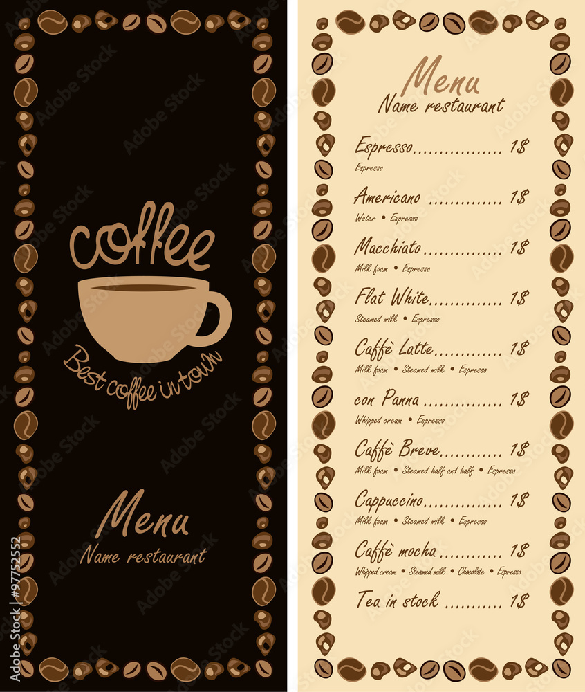 menu for the cafe with a cup of coffee Stock Vector | Adobe Stock