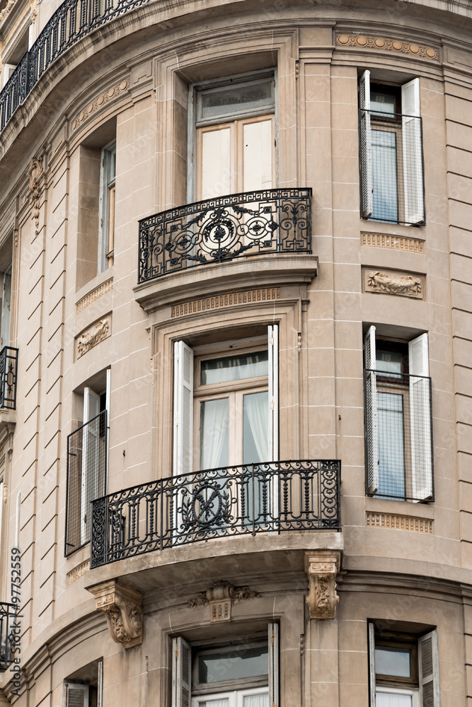 Historic facade with balconies