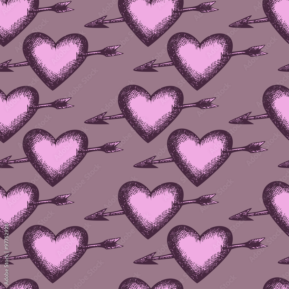 hand drawn heart retro set