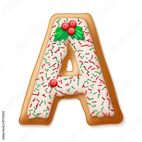 Christmas gingerbread cookies alphabet. Vector illustration.