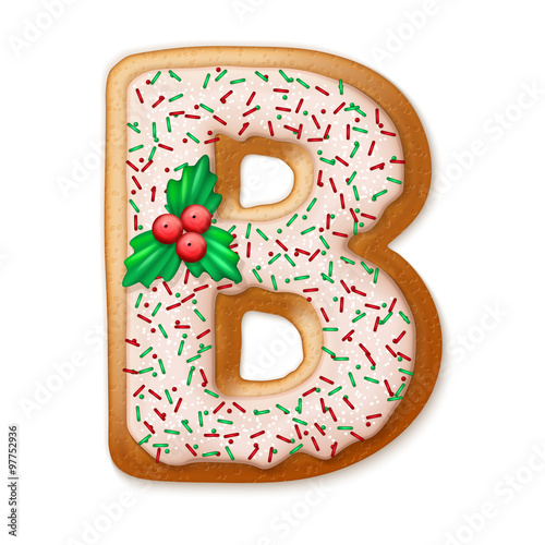 Christmas gingerbread cookies alphabet. Vector illustration.