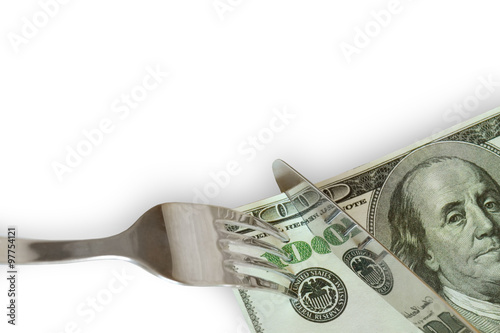 The food is out of the money(dollars).Conceptual photography.