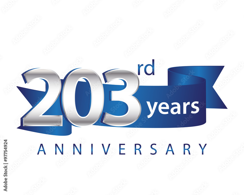 203 Years Anniversary Logo Blue Ribbon