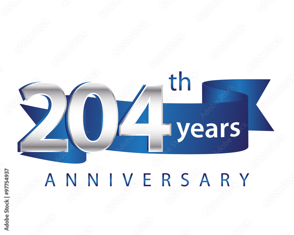 204 Years Anniversary Logo Blue Ribbon