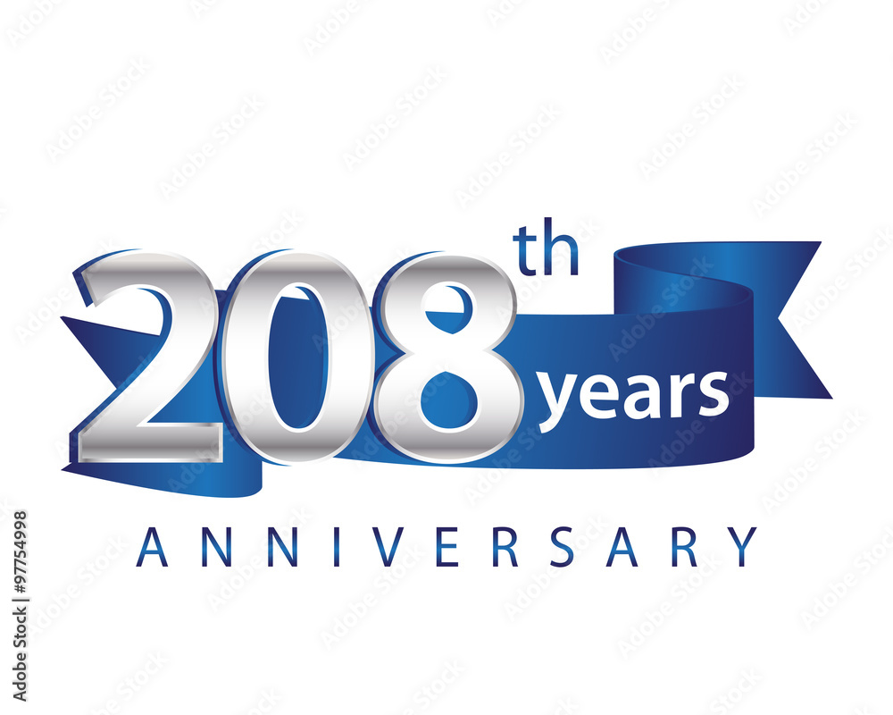 208 Years Anniversary Logo Blue Ribbon