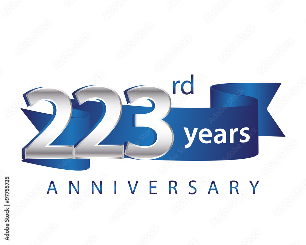 223 Years Anniversary Logo Blue Ribbon