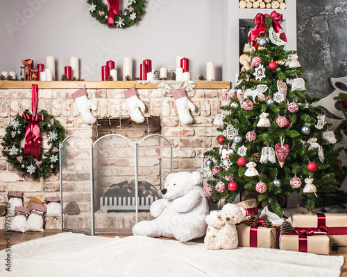 Christmas tree and fire-place