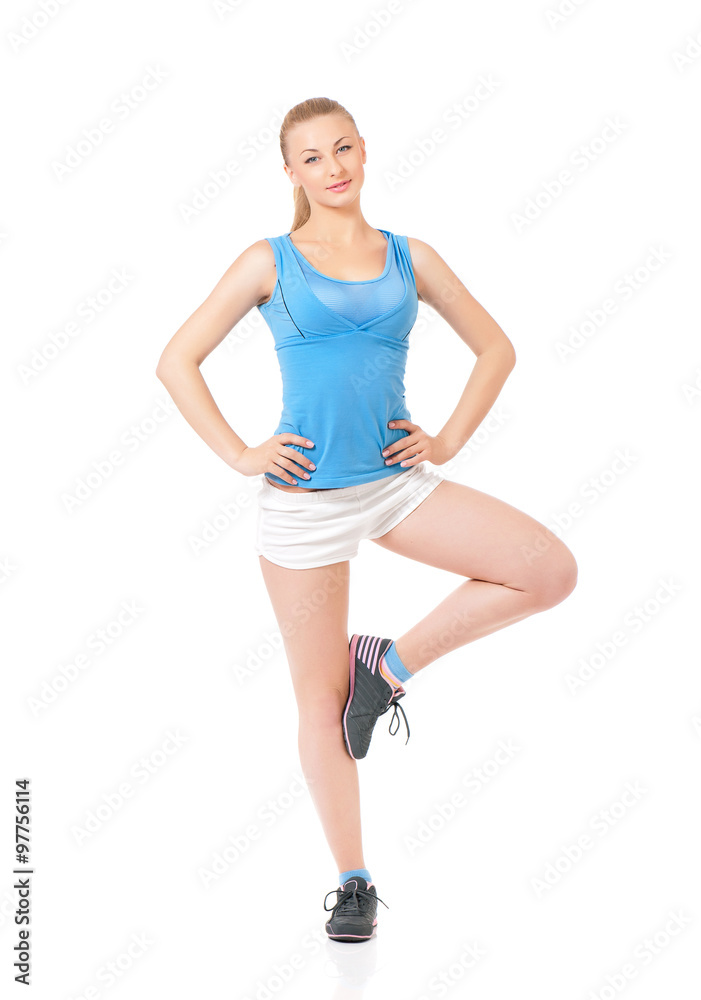 Happy woman doing fitness exercise Happy woman doing fitness exercise