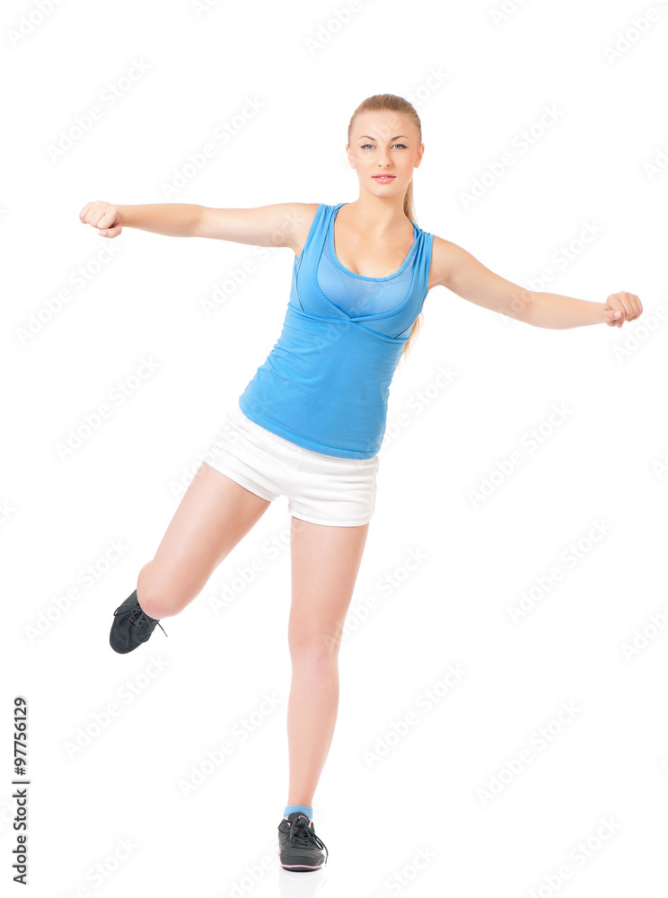 Happy woman doing fitness exercise Happy woman doing fitness exercise