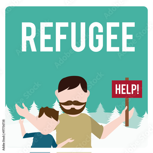 refugee illustration over  winter landscape