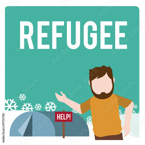 refugee illustration over  winter landscape