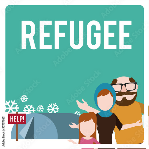 refugee illustration over  winter landscape