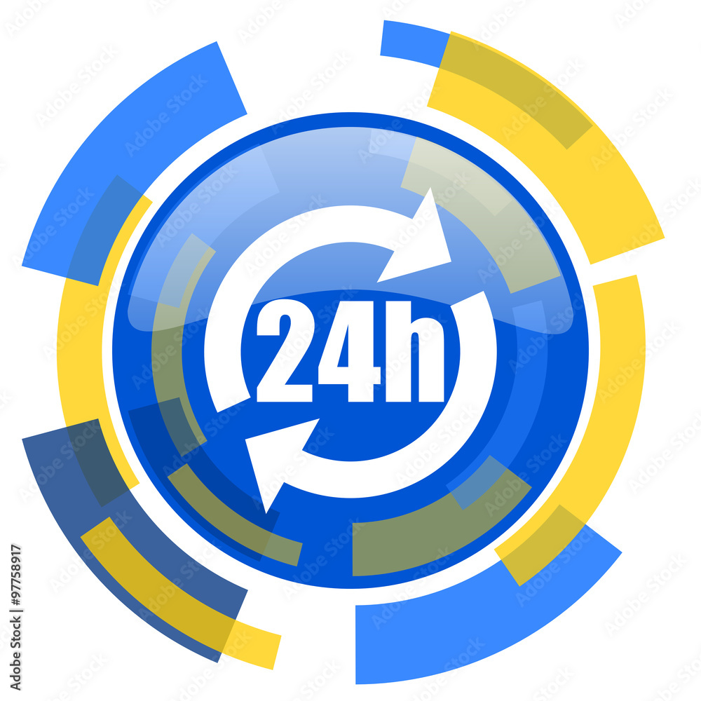 24h blue yellow glossy web icon 24h blue yellow glossy web icon